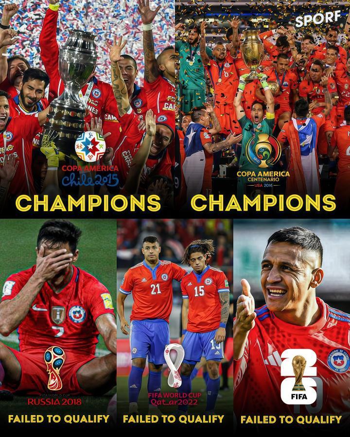 彻底沉沦！曾2连美洲杯冠军的智利，现南美垫底连续3届无缘世界杯